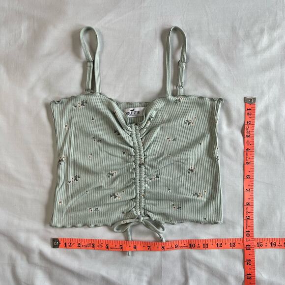 Hollister Women's Medium Ribbed Crop Top Green Floral Adjustable Straps - Picture 3 of 6